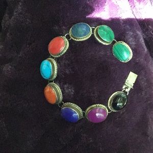 🟡🟣Sterling silver Mexican multi stone bracelet🟣🟡